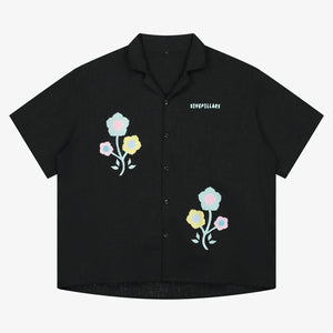 Floral Linen Button-Up - Black