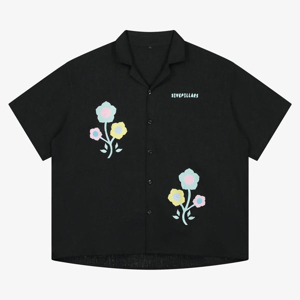 Floral Linen Button-Up - Black