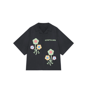 Floral Linen Button-Up - Black
